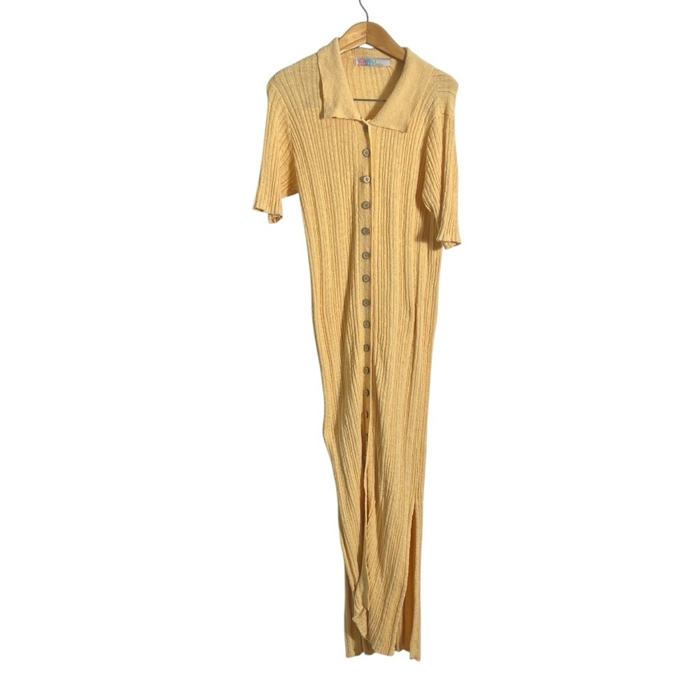 FP BEACH x FREE PEOPLE Riding Waves Button Front Butter Yellow Knit Midi Dress - Picture 3 of 9